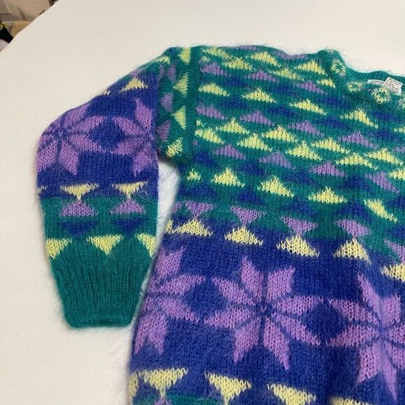 Gallagher Mohair Teal Geometric VTG Sweater Size Medium - Picture 3 of 13